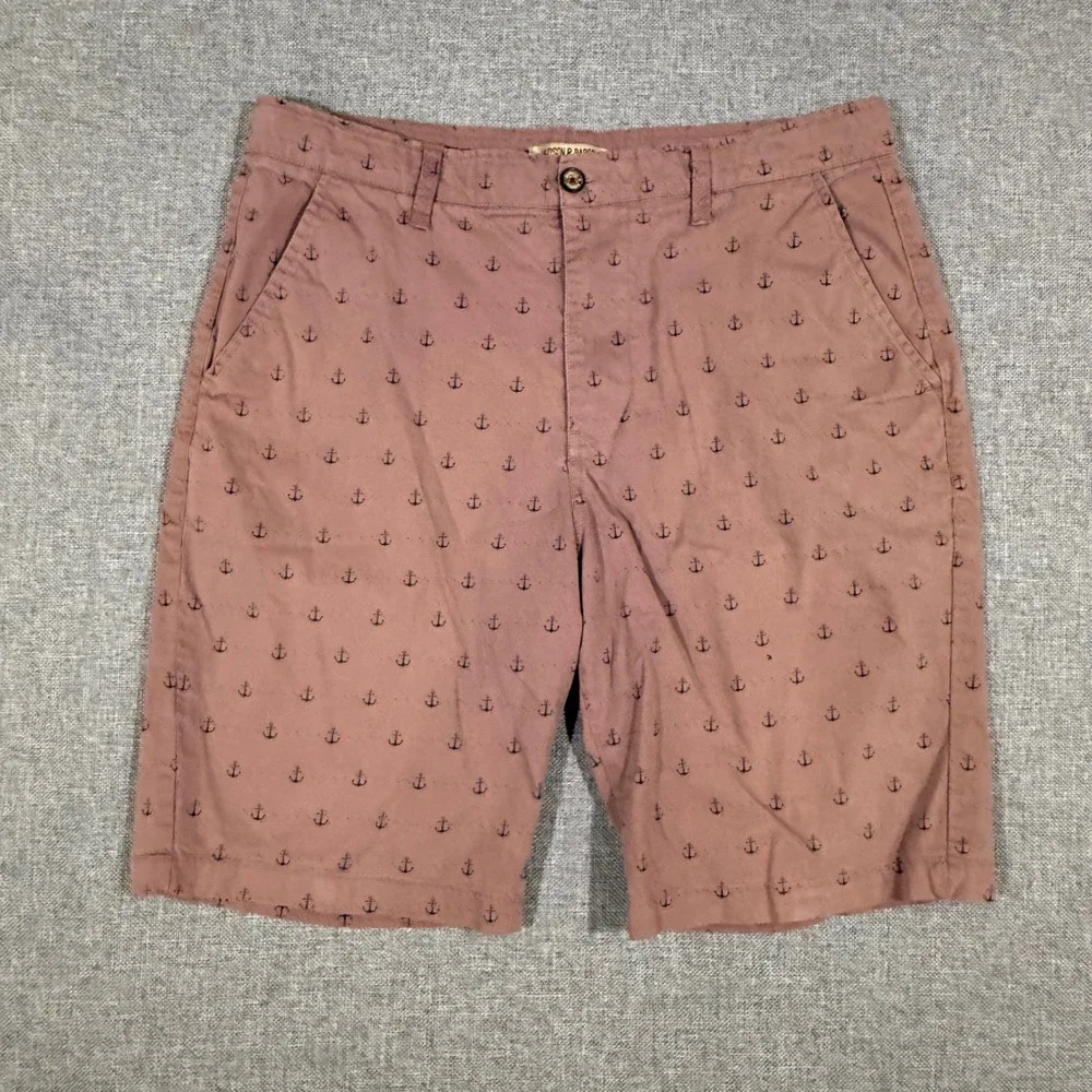 Hudson & Barrow Anchor Chino Shorts Mens 36 Pink Nautical Preppy Coastal Summer